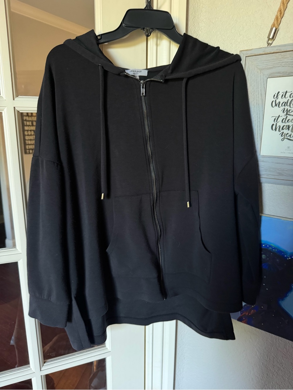 Cable & Gauge Studio Black Hooded Zip Front Tunic Hoodie 1X